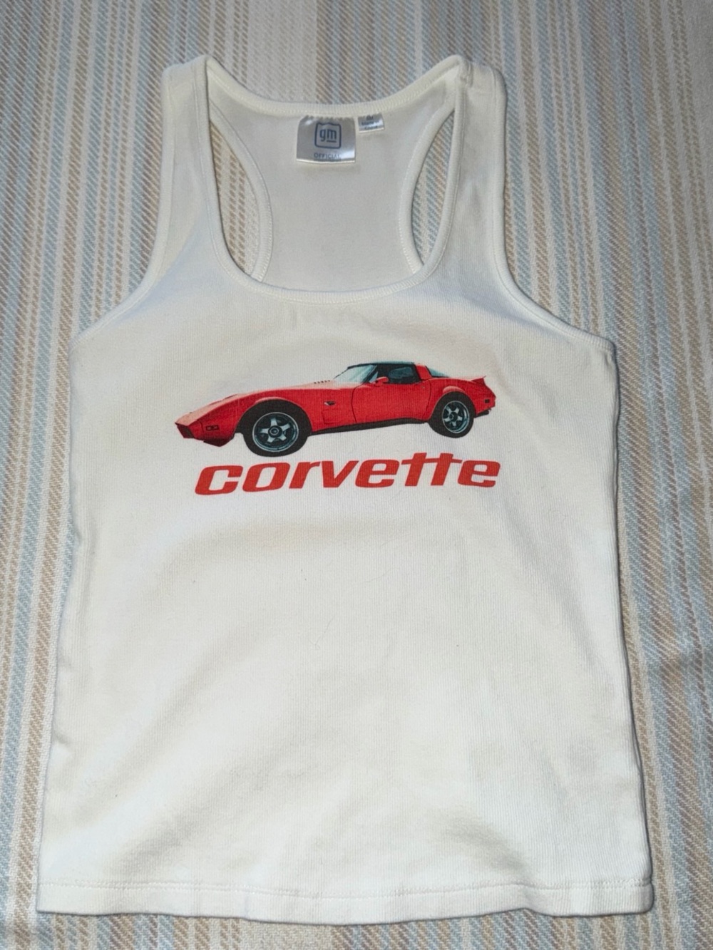 Forever 21 White Racerback Tank with Red Corvette Graphic